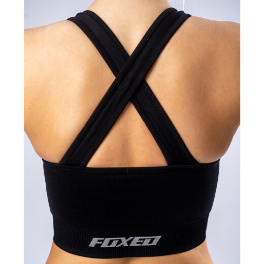 FOXED CROSS BACK SEAMLESS SPORTS BRA BLACK